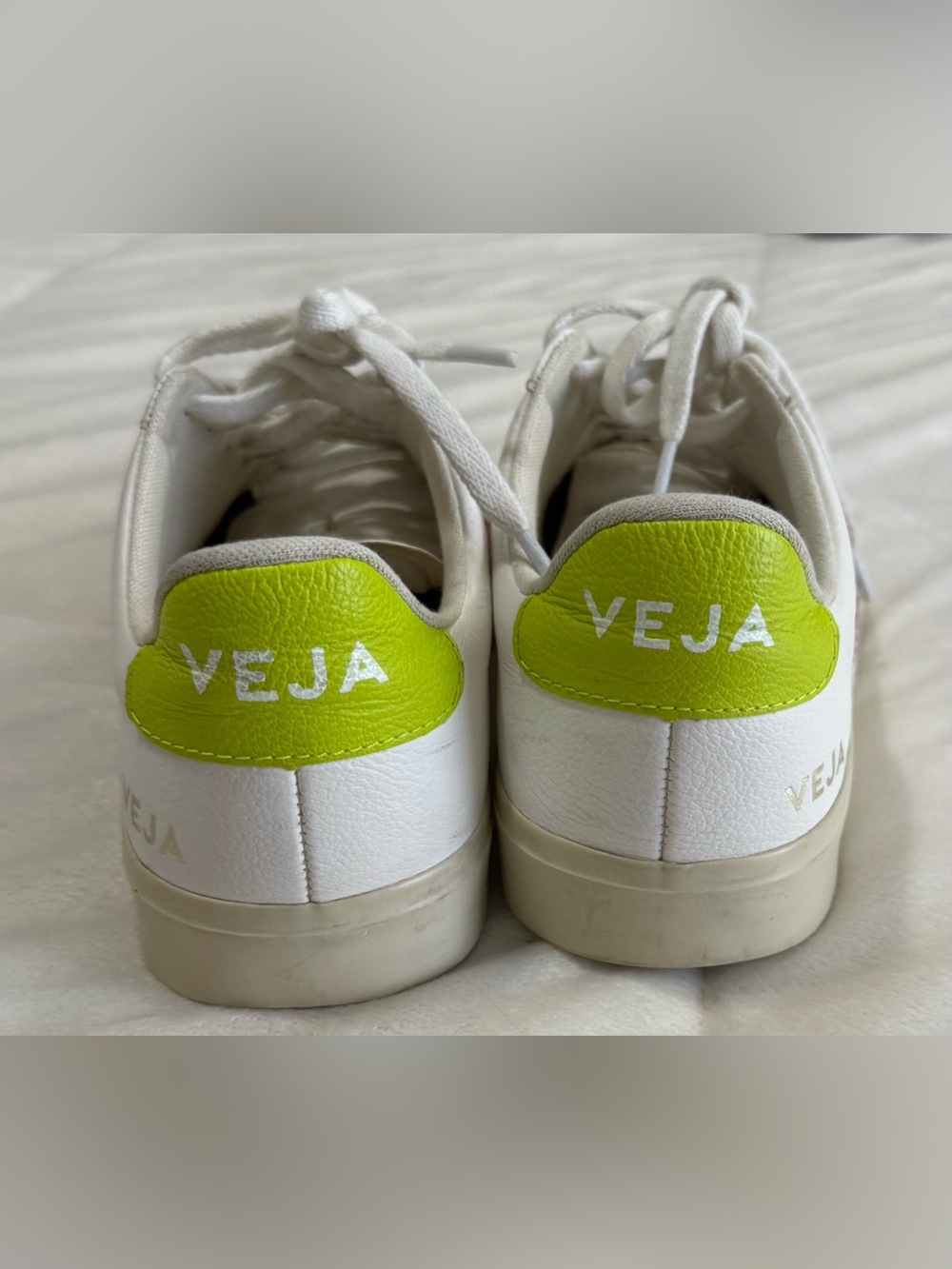 VEJA Campo Leather Sneakers White Pink & Lime Green Women’s US 8 EU 39 - Picture 2 of 8